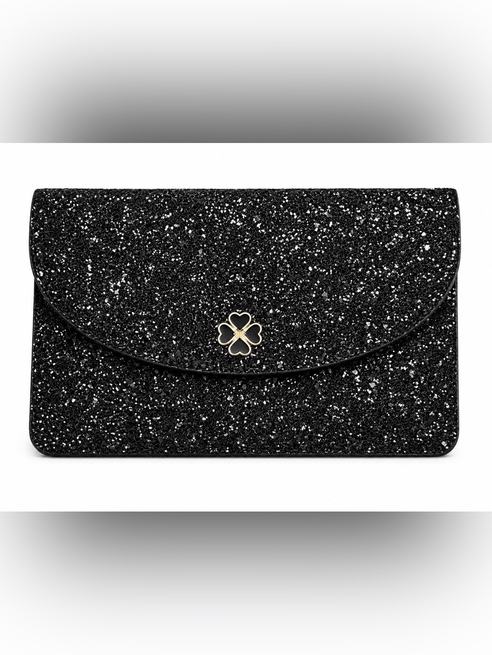 Kate Spade Black Glitter Heart-Accent Evening Clutch